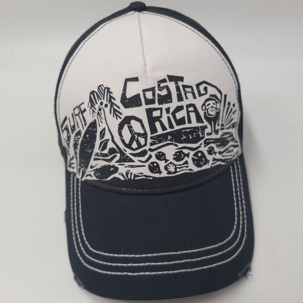 Costa Rica Hat Snapback Morhpo Black White Surf Monkey Pura Vida Distressed Men‎